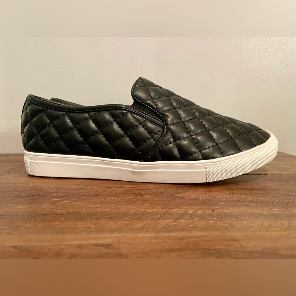 Black Quilted Faux Leather Slip On